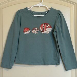 3-4Y Mini Boden Appliqué Puff-sleeve
Hedgehog Top